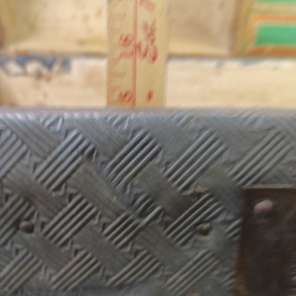 Dome/Barrel-Top Steamer Trunk 19th Century Nat.Wood+Embossed Tin