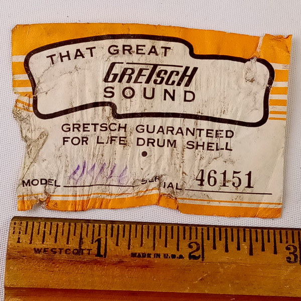 Gretsch #4416 9x13"Rack Tom Drum Paper Label Serial#46151 Vintage 60s Brooklyn