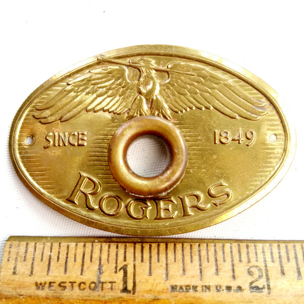 Rogers Eagle Badge Brass Snare/Bass/Tom Drum Tag 1954-8 Cleveland USA+OG Grommet