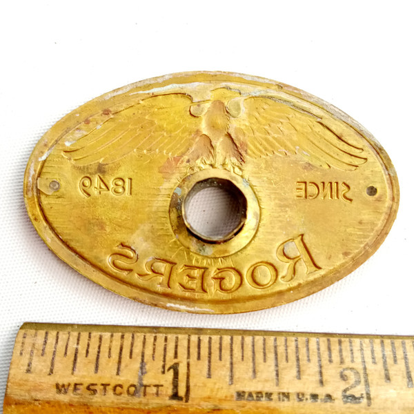 Rogers Eagle Badge Brass Snare/Bass/Tom Drum Tag 1954-8 Cleveland USA+OG Grommet