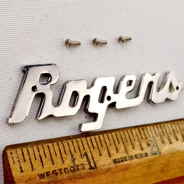Rogers Script Logo Badge Vintage 60s Holiday/Powertone +3Screws Cleveland/Dayton
