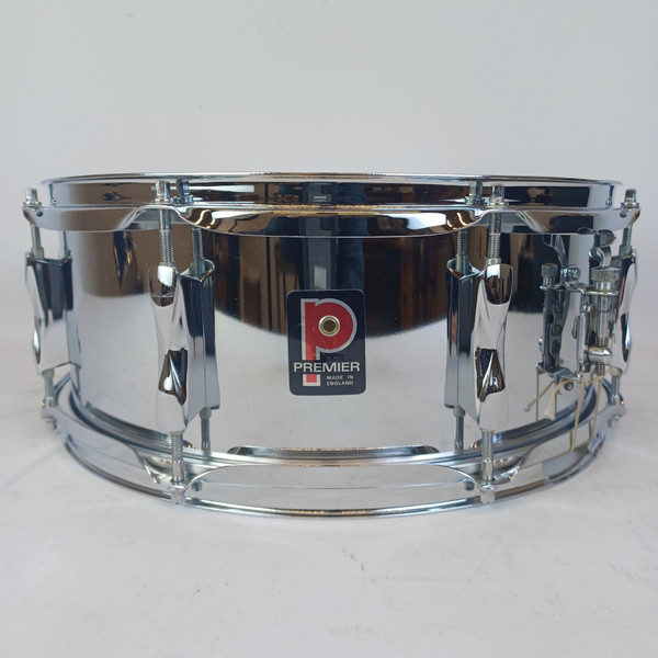 Premier 5x14"Snare Drum Chrome Steel Model#1005 8Lug England Vintage70 NEW Heads