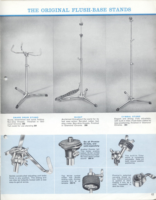 Premier #289 LokFast Flush Base Hi-Hats Cymbals Stand Vintage 60s Chrome Flat UK