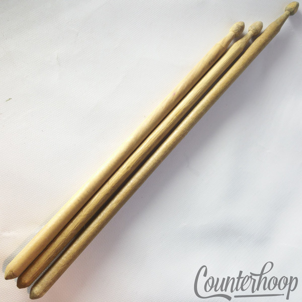 Early American Children's Drum Sticks Hand Carved Unique Solid Wood 3x Set USA