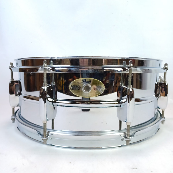 Pearl 5.5x14"Mirror Chrome Steel Shell Snare Drum 8-Lug Remo CS + Ambassador