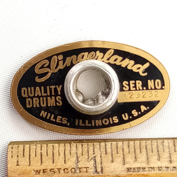 Slingerland Niles Black/Brass'66 #123232 Badge Snare/Bass/Tom Drum +Alum Grommet