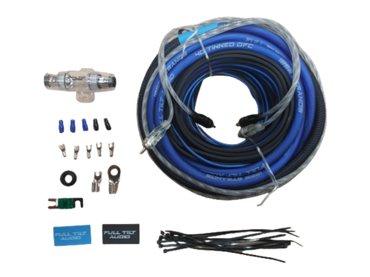 FULL TILT 4 GAUGE AWG BLUE/BLACK AMPLIFIER/AMP WIRE KIT