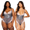 Dreamgirl 13220/X Stretch Satin, Mesh, and Eyelash Lace Garter Teddy