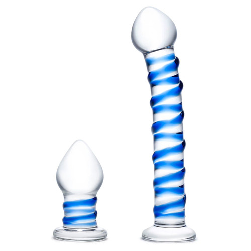 Glas 7.5" & 3" 2Pc Double Penetration Swirly Dildo & Buttplug Set