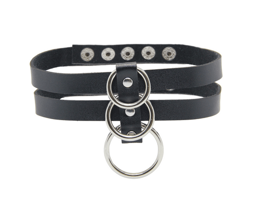Cho004 Double Strap Faux Leather Ringed Choker Cho004 Double Strap Faux Leather Ringed Choker