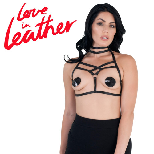 Bra0455 Love In Leather Elastic Choker/Bralette