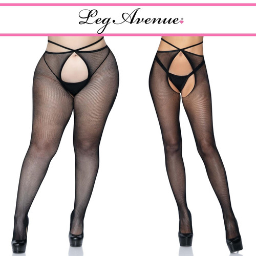 Leg Avenue 1951/Q Crotchless Micro Net Strappy Waist Tights