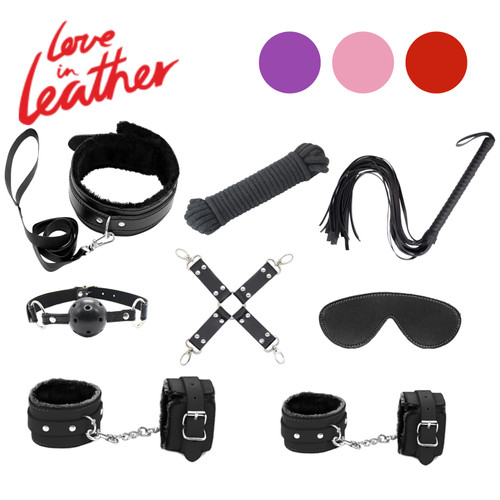 Kit001 Love In Leather 9 Piece Bondage Kit