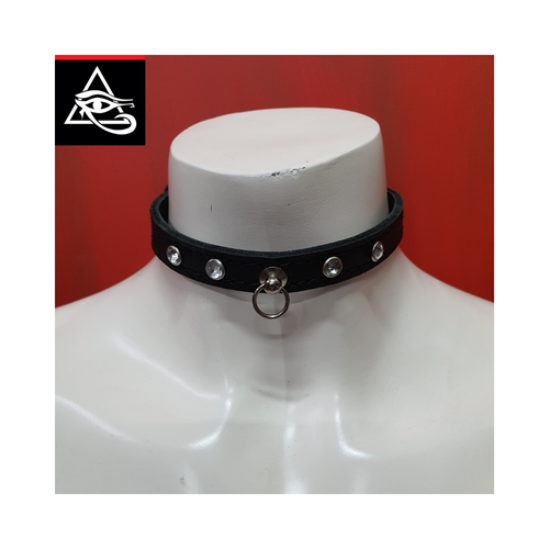 Little House Of Horus Post/Ring Collar Black With Clear Gem