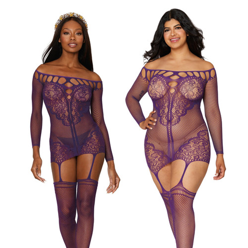 Dreamgirl 0446/X Decorative Lace Fishnet Garter Dress