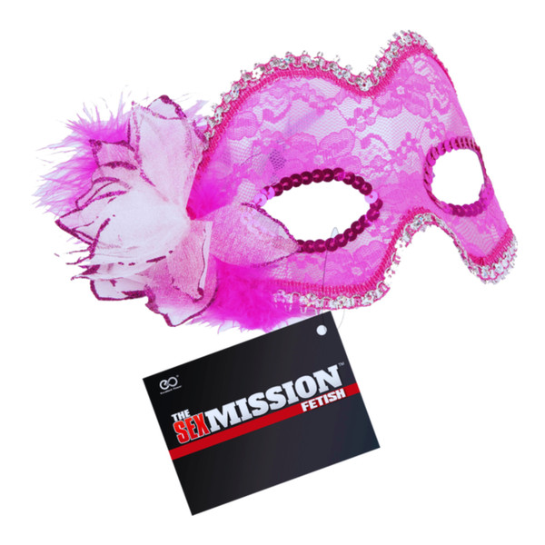 Feathered Masquerade Mask Pink Glitter