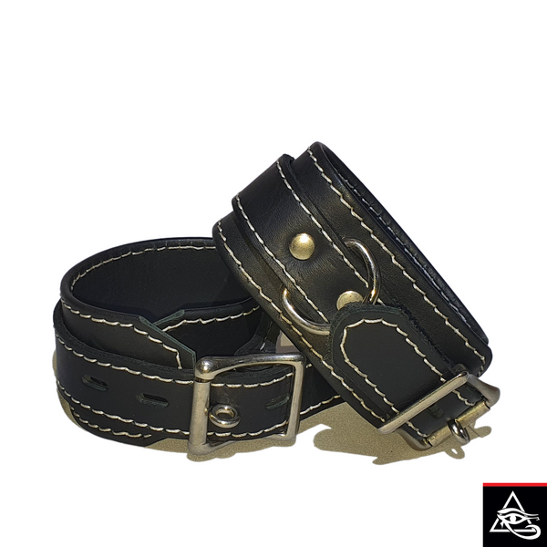 Little House Of Horus Leather Cuffs With White Stitch