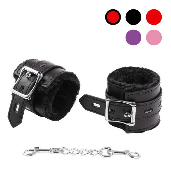 Poison Rose L100 Fluffy Leather Wrist Cuffs