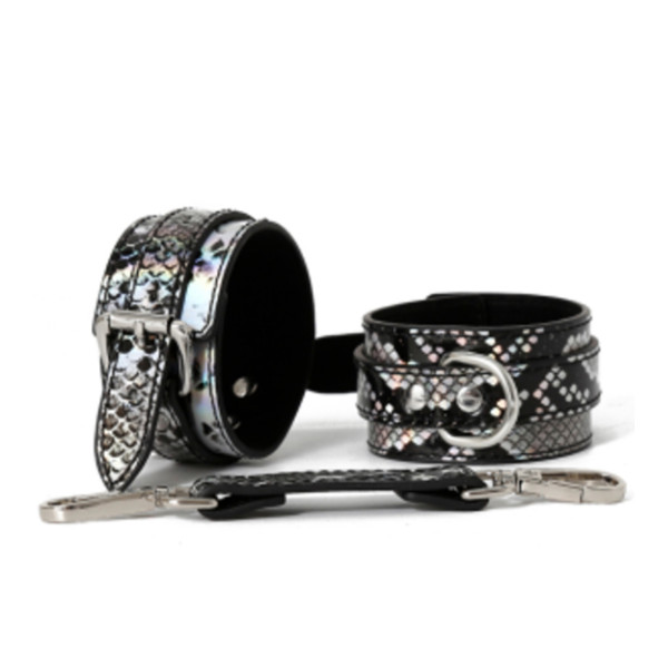 Poison Rose L112 Snakeskin Print Ankle Cuffs Rainbow Silver