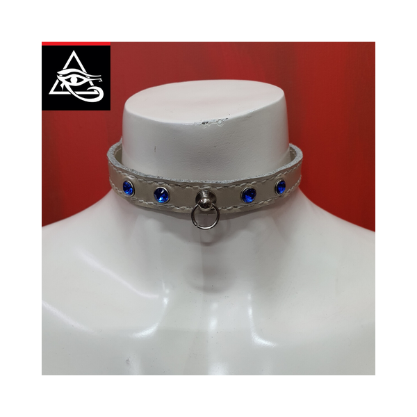 Little House Of Horus Post/Ring Collar With Leather Blue Gem