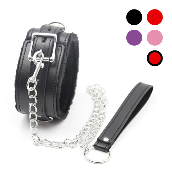 Poison Rose L100 Fluffy Leather Collar And Chain Lead