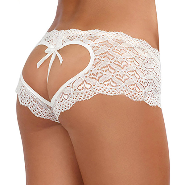 Dreamgirl 1442/X Crotchless Stretch Lace Heart Cut-Out Panty White