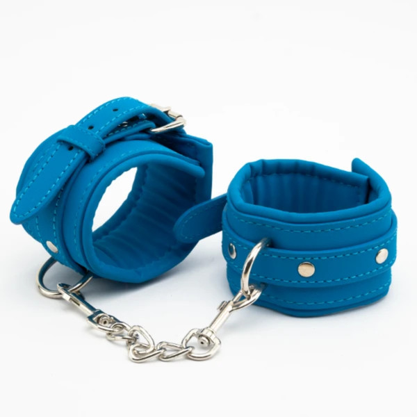 Poison Rose L104 Soft Blue Padded Leather Wrist Cuffs