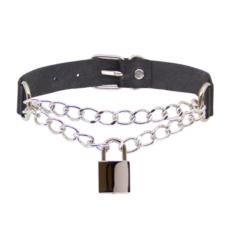 Cho024 Chain & Padlock Faux Leather Choker Cho024 Chain & Padlock Faux Leather Choker