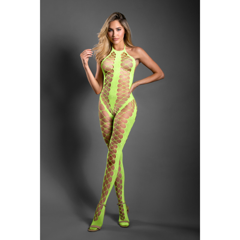 Sheer Unstoppable Crotchless Rhinestone Bodystocking O/S