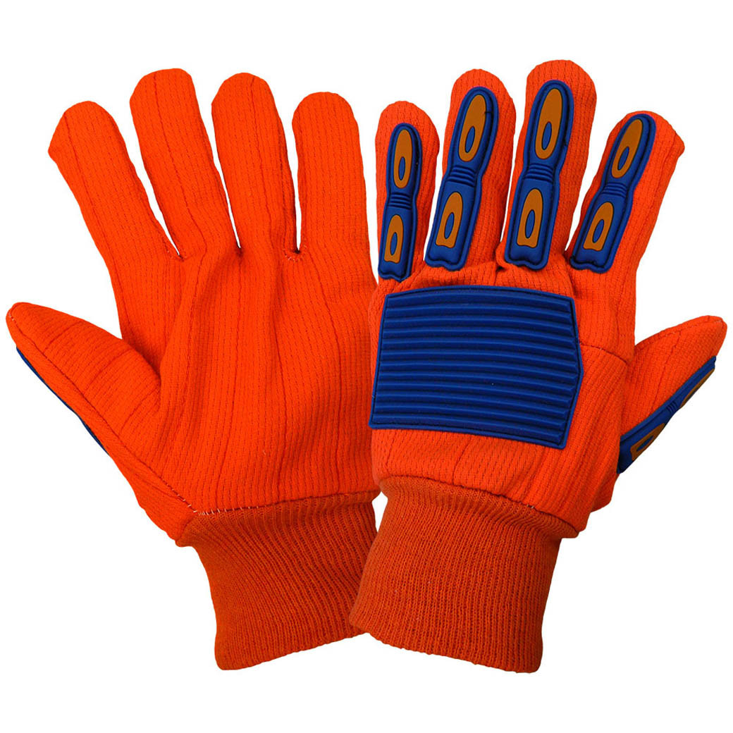 Global Orange Green Impact Corded Gloves - 1 Dzn - FR Clothing