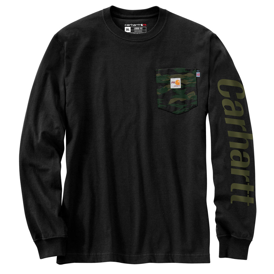 Carhartt FR Force Lightweight Camo LS Logo Graphic T-Shirt Black