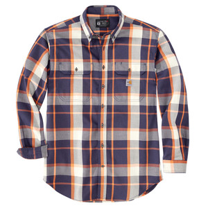 Carhartt | FR Rugged Flex Loose Fit Force Twill Plaid Shirt | Navy/Orange Flame Carhartt | FR Rugged Flex Loose Fit Force Twill Plaid Shirt | Navy/Orange Flame