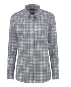 Bulwark | Women's FR Flex Knit Plaid Work Shirt | Charcoal Bulwark | Women's FR Flex Knit Plaid Work Shirt | Charcoal