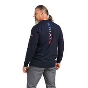 Ariat | FR Stretch Logo LS T-Shirt | Navy/USA Ariat | FR Stretch Logo LS T-Shirt | Navy/USA