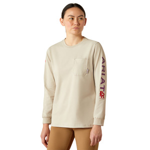 Ariat | Women's FR Stretch Logo LS T-Shirt | String/Grape Kiss Ariat | Women's FR Stretch Logo LS T-Shirt | String/Grape Kiss