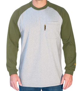Benchmark | FR Long Sleeve Baseball T-Shirt | Army Green/Light Grey