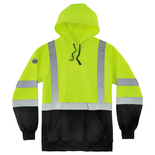 Ergodyne - GloWear¬Æ 8373 Class 3 Pullover Hi-Vis Hooded Sweatshirt - Black Front - EPC