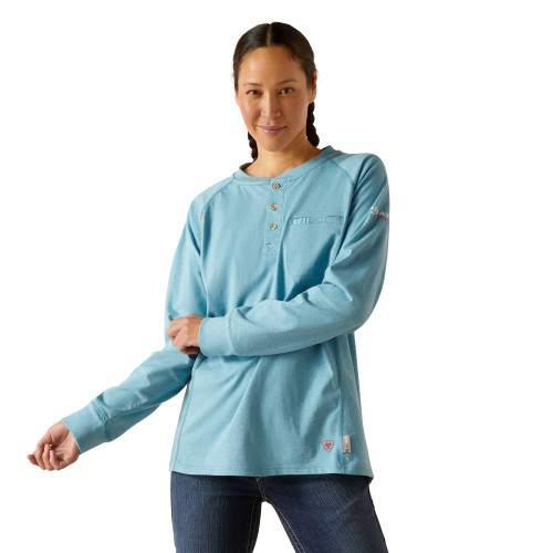 Ariat | Women's FR Air Henley LS | Norse Blue Space Dye