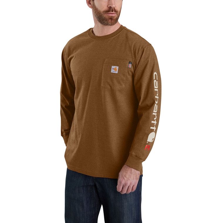 Carhartt FR | Original Fit Force LS Graphic T-Shirt | Oiled Walnut Heather