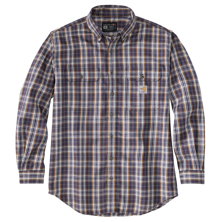 Carhartt | FR Rugged Flex Loose Fit Force Twill Plaid Shirt | Navy/Carhartt Brown