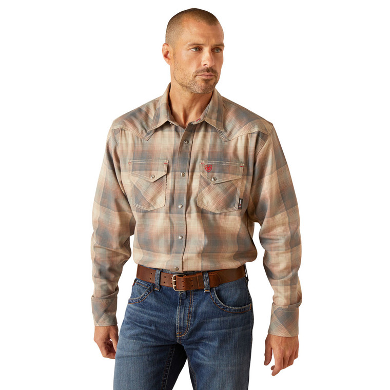 Ariat | FR Excalibur Retro Fit Snap Work Shirt | Silver Lining Plaid