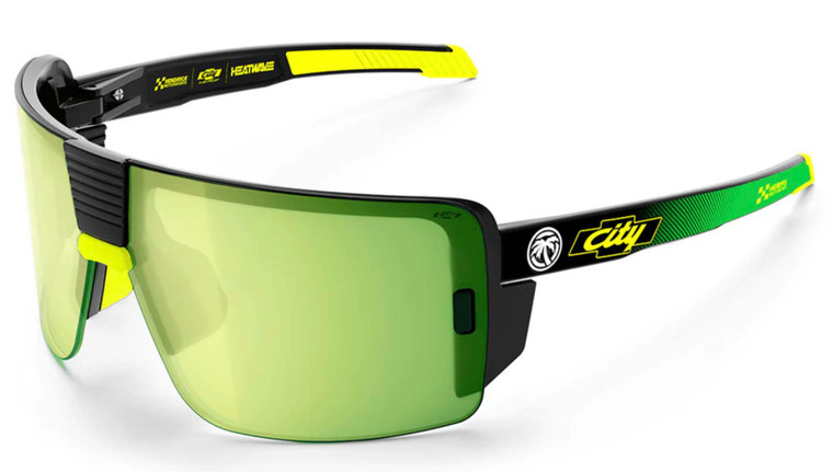 Heatwave | Vector Z87+ Safety Glasses | City of Chevrolet Frame | Radium Green Lens