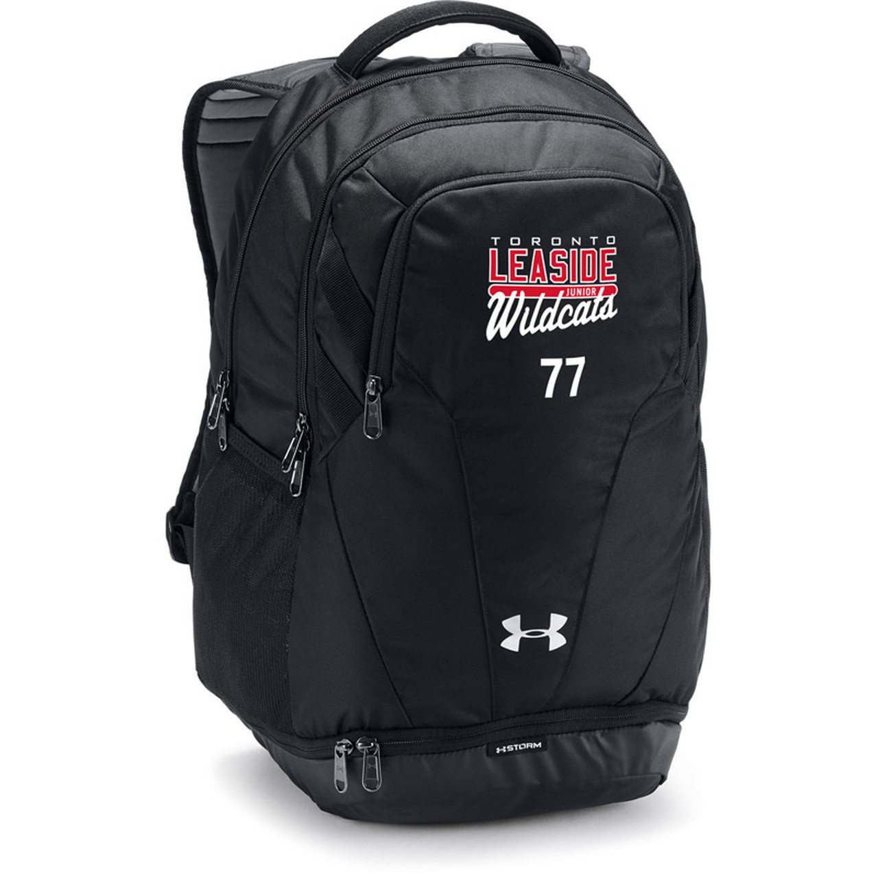 Under Armour Hustle 5.0 Backpack UA Storm technology delivers an  element-battling, highly water-resistant finish Breathable air-mesh padded  back panel & adjustable, HeatGear® shoulder straps for total comfort  Soft-lined laptop sleeve—holds up to