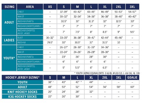 Kobe Sportswear Size Chart