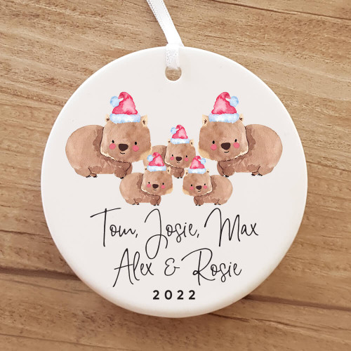 Ribbon & Clay Family of 5 wombat personalised ornament 2022