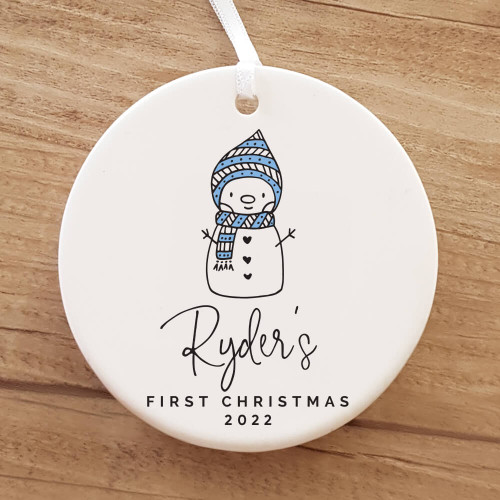 Blue Snowman Personalised Christmas ornament