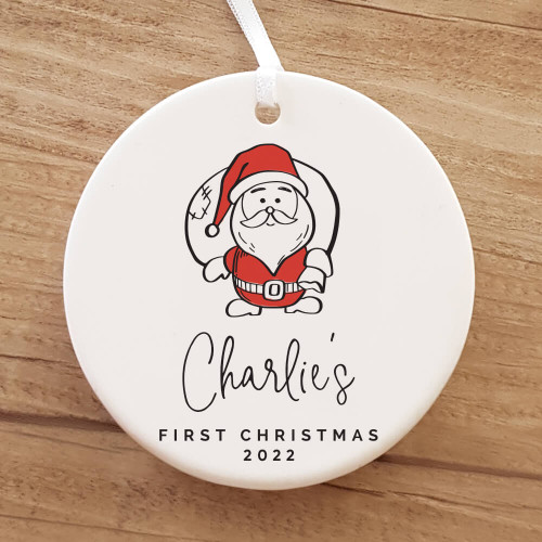 Ribbon and Clay Santa personalised ornament 2022