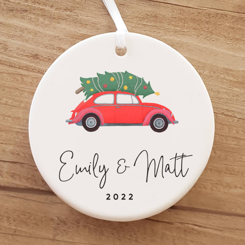 Ribbon & Clay Christmas tree on car couple personalised ornament 2022