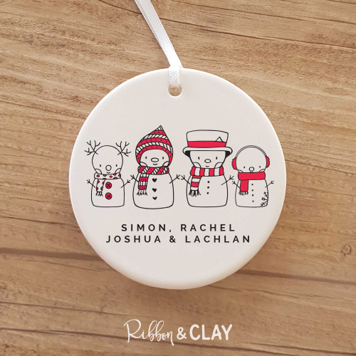 Ribbon & Clay snowman family personalised ornament 2022