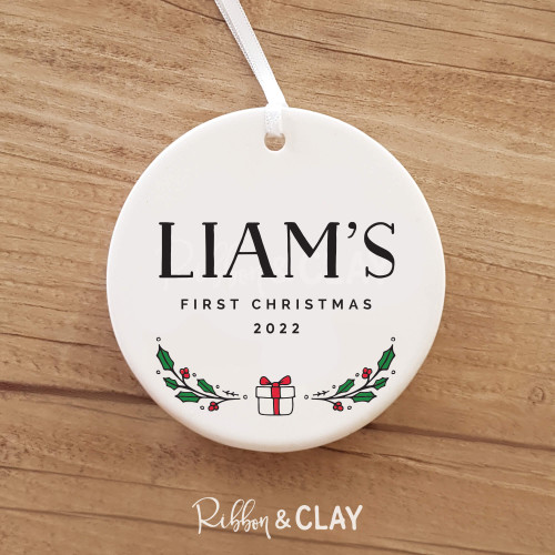 Ribbon & Clay simple personalised ornament 2022